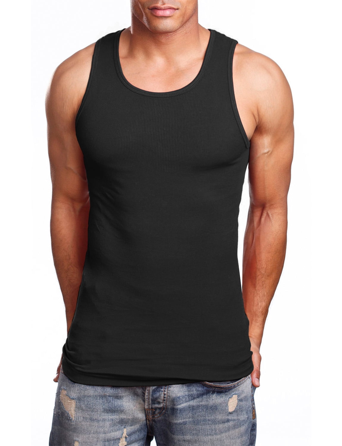 Men's Comfy Ribbed Knit A-Shirts Undershirts Tank Tops S-5XL [NEMT105]