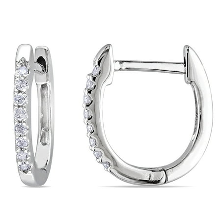 Miadora 10k White Gold 1 10ct Tdw Diamond Huggie Hoop Miadora 10k White Gold 1 10ct Tdw Diamond Huggie Hoop Earrings
