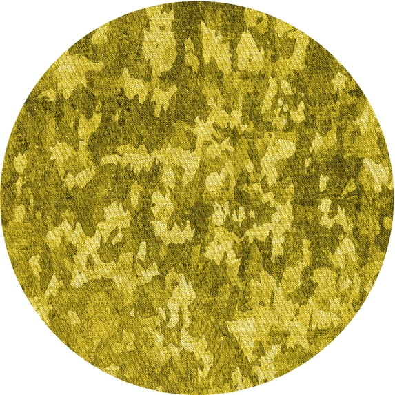 Ahgly Company Machine Washable Indoor Round Transitional Dark Yellow Green Area Rugs, 6' Round