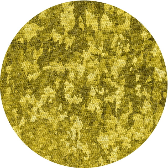 Ahgly Company Machine Washable Indoor Round Transitional Dark Yellow Green Area Rugs, 4' Round