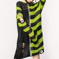 thumbnail image 1 of MKLEKYY Short Sleeve Cardigan European and Punk Ripped Long Sweater Women's Fashion Loose Striped Contrast Color Pullover Sweater, 1 of 1