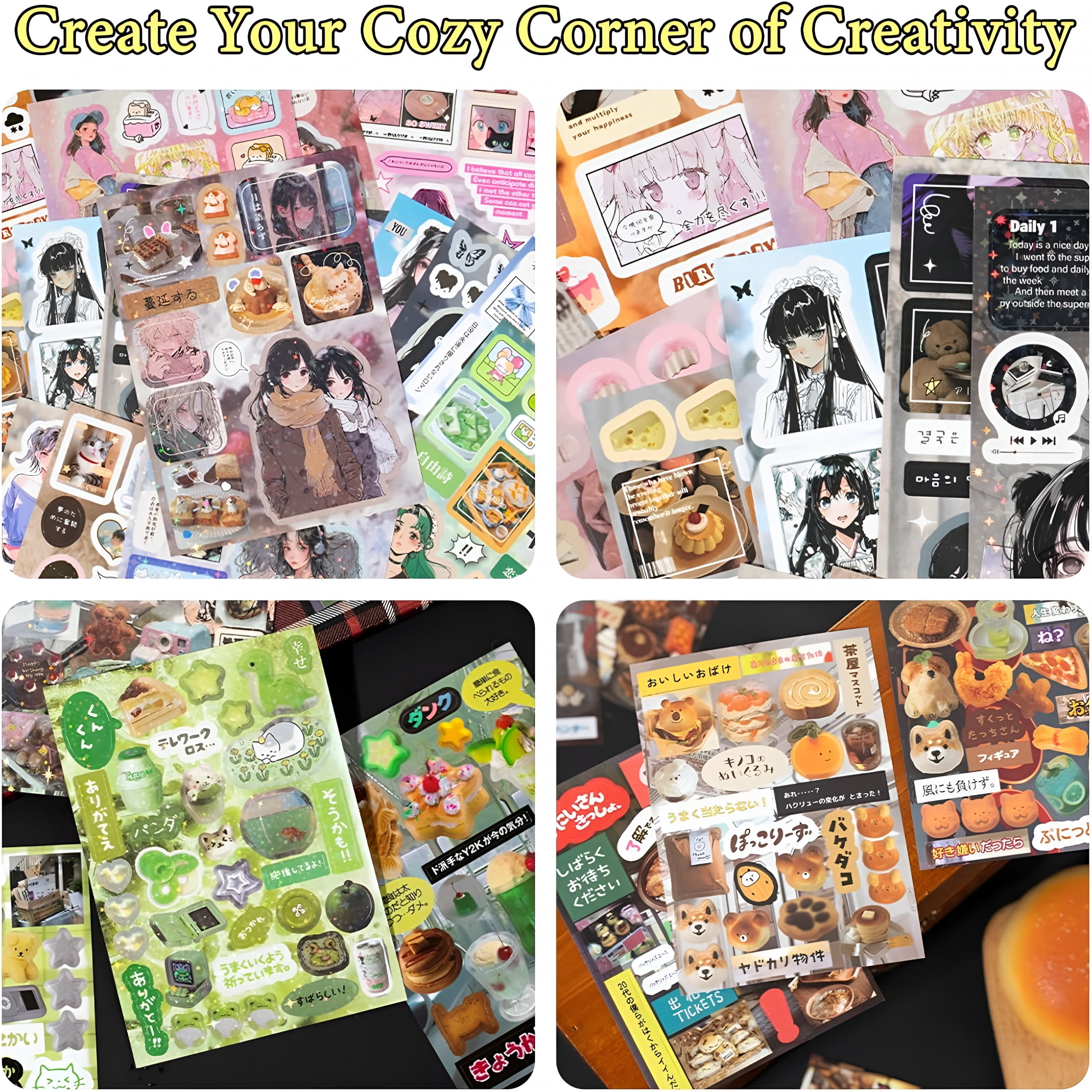 CCOCC 90 Pieces of Japanese Ancient Comic Style,Japanese Sticker Book 2-Pack,90 Sheets with 1600+ Retro Manga Style Kawaii Stickers for Diy Scrapbooking,Journaling,and Creative Decoration