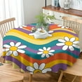 thumbnail image 3 of Groovy Flowers Tablecloth, 60s 70s Retro Floral Cute Hippie White Chrysanthemum Flower Print Table Cloth Cover for Party Picnic Tabletop Dining Room Indoor and Outdoor Dining 60x60nch, 3 of 6