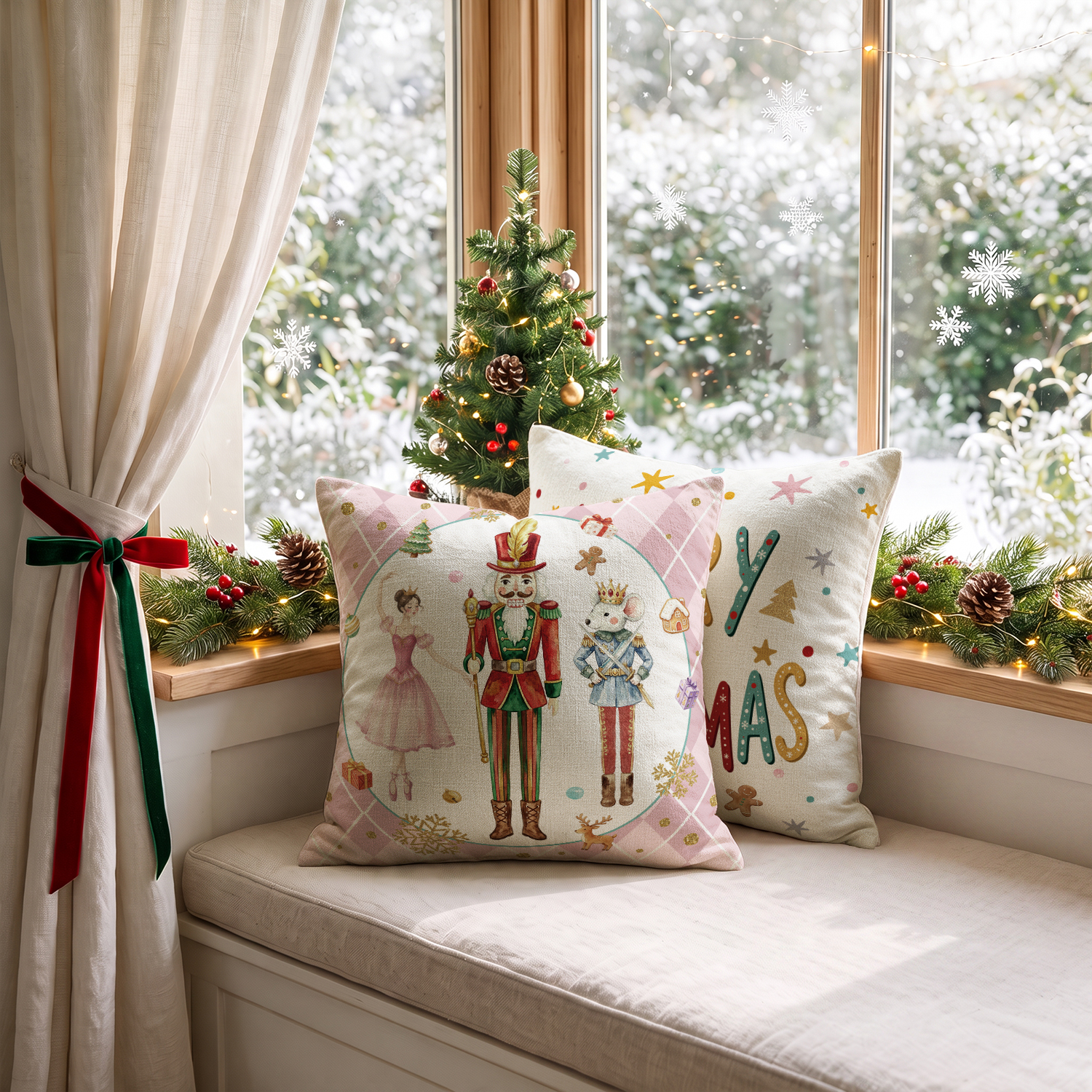 Sm:)e Pink Christmas Throw Pillow Covers, Set of 4 photo 3