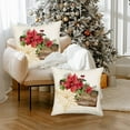 thumbnail image 3 of Merry Christmas Red Poinsettia Flower Decorative Throw Pillow Covers 18x18 Inch Set of 2 Red Green Holly Berry Xmas Tree Fir Pillow Cover Winter Holiday Farmhouse Decoration Cushion Case, 3 of 6