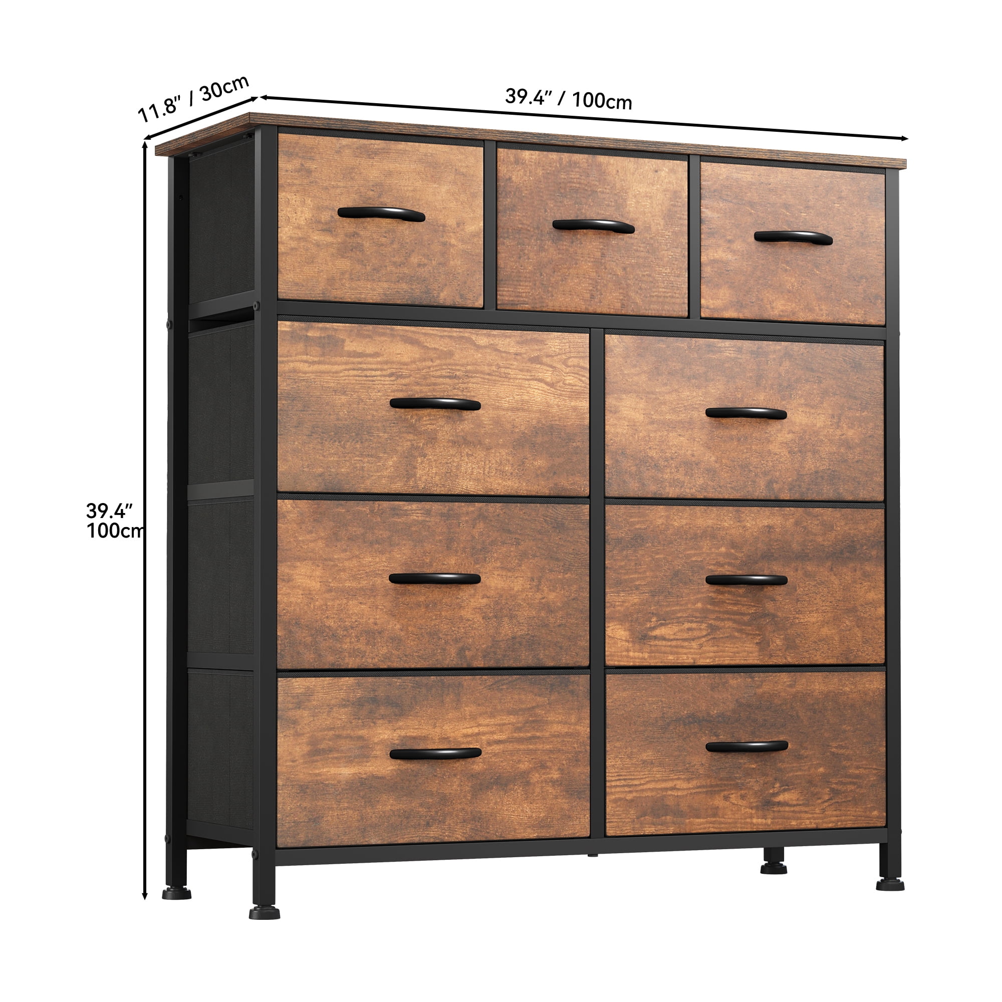 Uforic 9-Drawer Fabric Dresser for Adults, Storage Organizer with Steel Frame & Wood Top, Gray