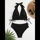 thumbnail image 4 of Conjuntos de Bikini para Mujer, de Cintura Alta, Acanalados, con Cuello Halter y Cordón Fruncido, de Dos Piezas. Negro XL, 4 of 9