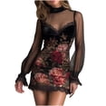 thumbnail image 2 of Xdegoge Evening Dresses For Women Mesh Velvet Patchwork Dress Long Sleeve V Neck Lace Dress Stylish Rose Prints Wrap Dresses For Meeting, Weeding Guest, 2 of 5