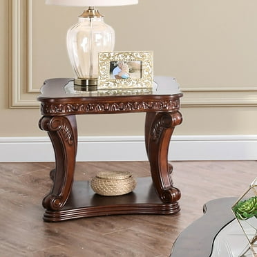 Furniture of America Walton Glass Top End Table, Dark Oak