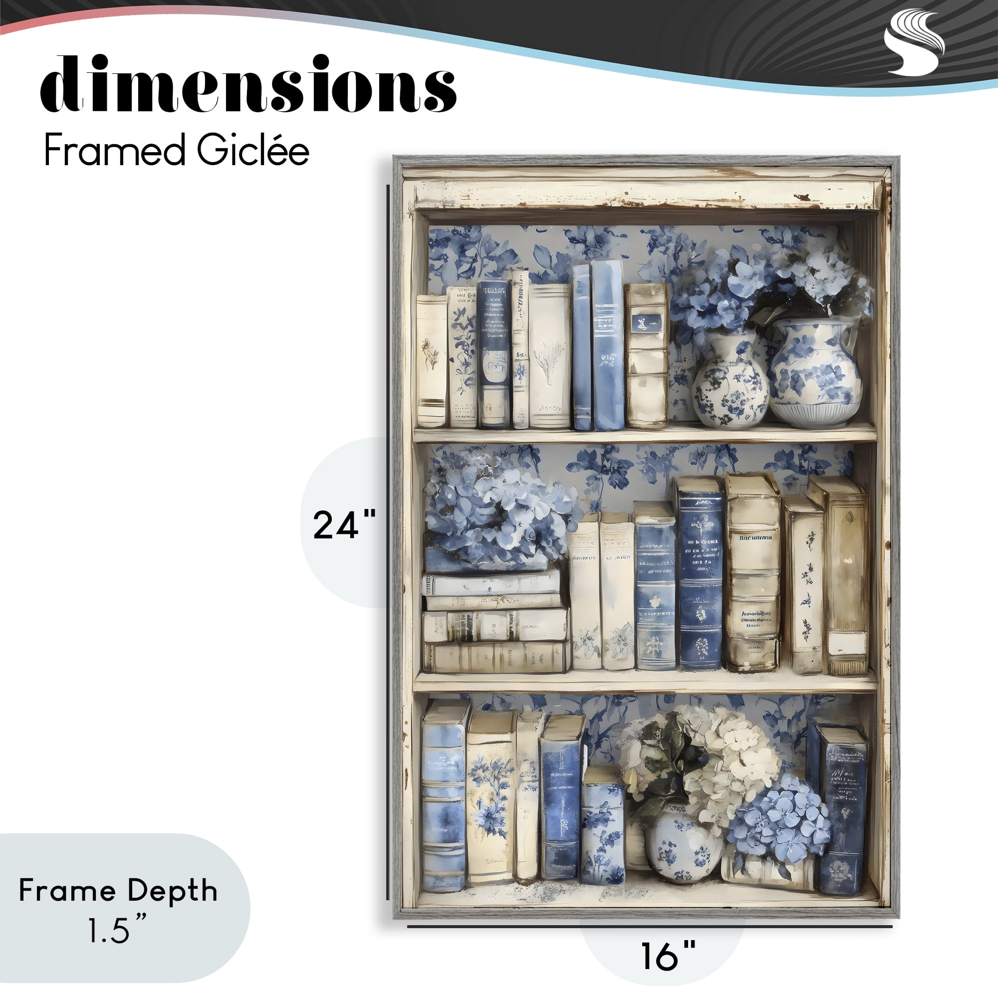 Stupell Industries Blue & Beige Bookcase Gray Framed Giclee Art, design by LSR Design Studio