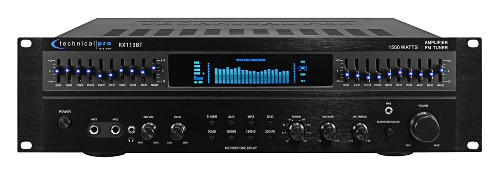 Technical Pro RX113 1500 Watt Home Theater Amplifier Receiver Bundle with (2) 5.25" Speakers