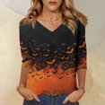 thumbnail image 2 of Trgacdwlo S-5XL Halloween Shirts for Women 2026 Vintage Ghost Pattern V Neck Womens 3/4 Sleeve Tops Fall Cat Pumpkin Print Pullover for Women, 2 of 7