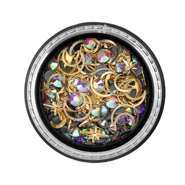 WIFKLSIIPG Nail Star Moon Jewelry Nail Sequin Jewelry Metal Star Cutout Moon Rhinestone Mix