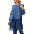 thumbnail image 4 of Women's High Low Tops Lantern Long Sleeve Round Neck Dressy Casual Chiffon Asymmetrical Tops Blouse S Grey Blue, 4 of 6