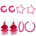 thumbnail image 4 of Pendientes de Barbie de color rosa y rojo con borlas geométricas colgantes, 4 of 5