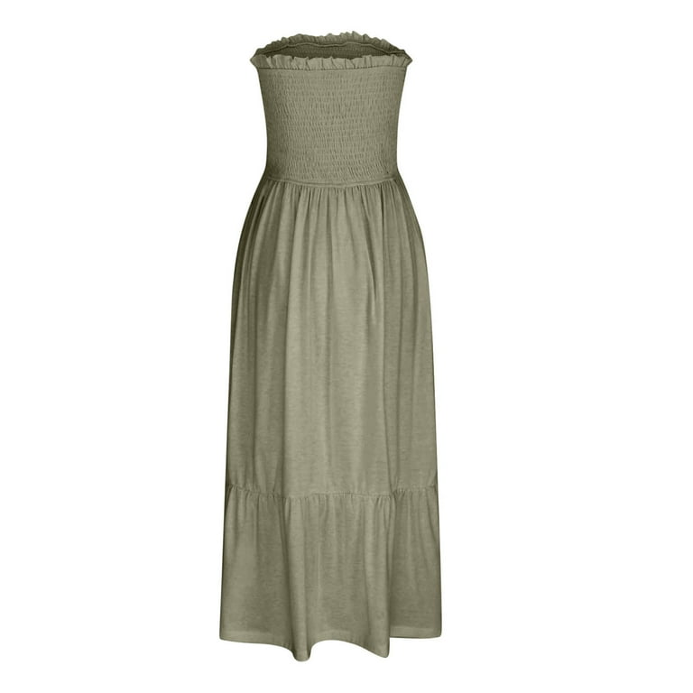 Itsame Womens Casual Dresses Pocket Solid Color Thin Dress Army Green Size  L - Walmart.com
