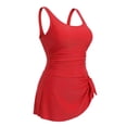 thumbnail image 5 of Agnes Orinda Women's Plus Size One Piece Swimdress Tie Knot Side Adjustable Spaghetti Straps Tummy Control Bathing Suits Swimsuit 1X Red, 5 of 8