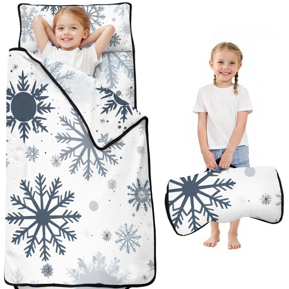Blue Christmas Snowflake Pattern Toddler Nap Mats for Kids Preschool,50"x20" Sleeping Mat Bag or Kids,Toddler Sleeping Bag,Toddler Nap Mat or Daycare