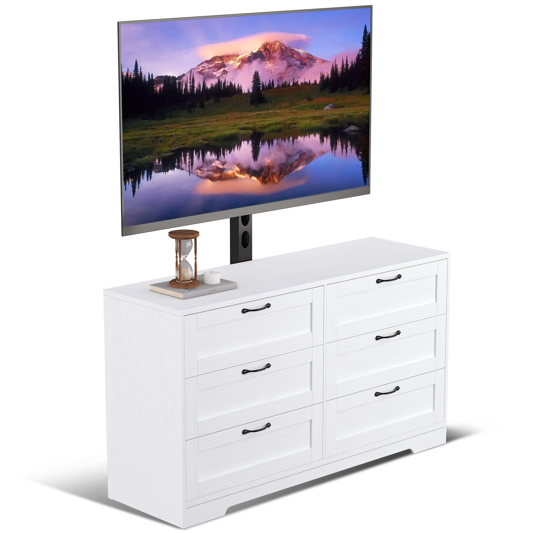 Garvee TV Stand with Mount and 6 Drawers Storage for 32/45/55/65/75/80 Inch TVs, White Entertainment Center for Bedroom, Living Room, Wood Media Console Tables,  TV Stand w/ Height Adjustable Mount