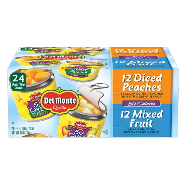 Product of Del Monte Diced Peaches and Mixed Fruit Lite Fruit Cups, 24