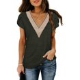 thumbnail image 2 of Blusa con manga de pétalo y cuello en V, blusa de encaje de guipur con ribete de encaje de manga corta, blusa para mujer y niña, 2 of 5