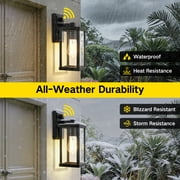 OUTON Outdoor Porch Lights Wall Mount, Modern Black Exterior Wall Sconce for House, Waterproof Carriage Lamp, Anti-Rust Aluminium Wall Lantern with Tempered Seeded Glass Shade, Light Control Black