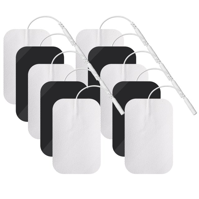 Almohadillas de electrodos TENS (10 unidades, 60 x 90 mm), autoadhesivas, reutilizables, con conector de 2 mm.