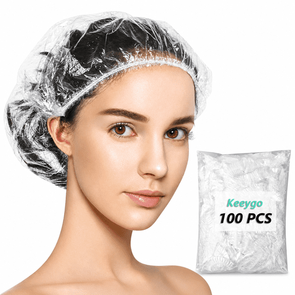 Keeygo Waterproof, Elastic Plastic Disposable Shower Cap, Larger, Clear (100 Pack)