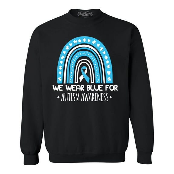 Shop4Ever Men's We Wear Blue for Autism Awareness Rainbow Crewneck Sweatshirt Large Black