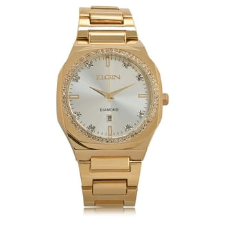 Elgin Adult Male Gold-Tone Analog Watch with Diamond Dial