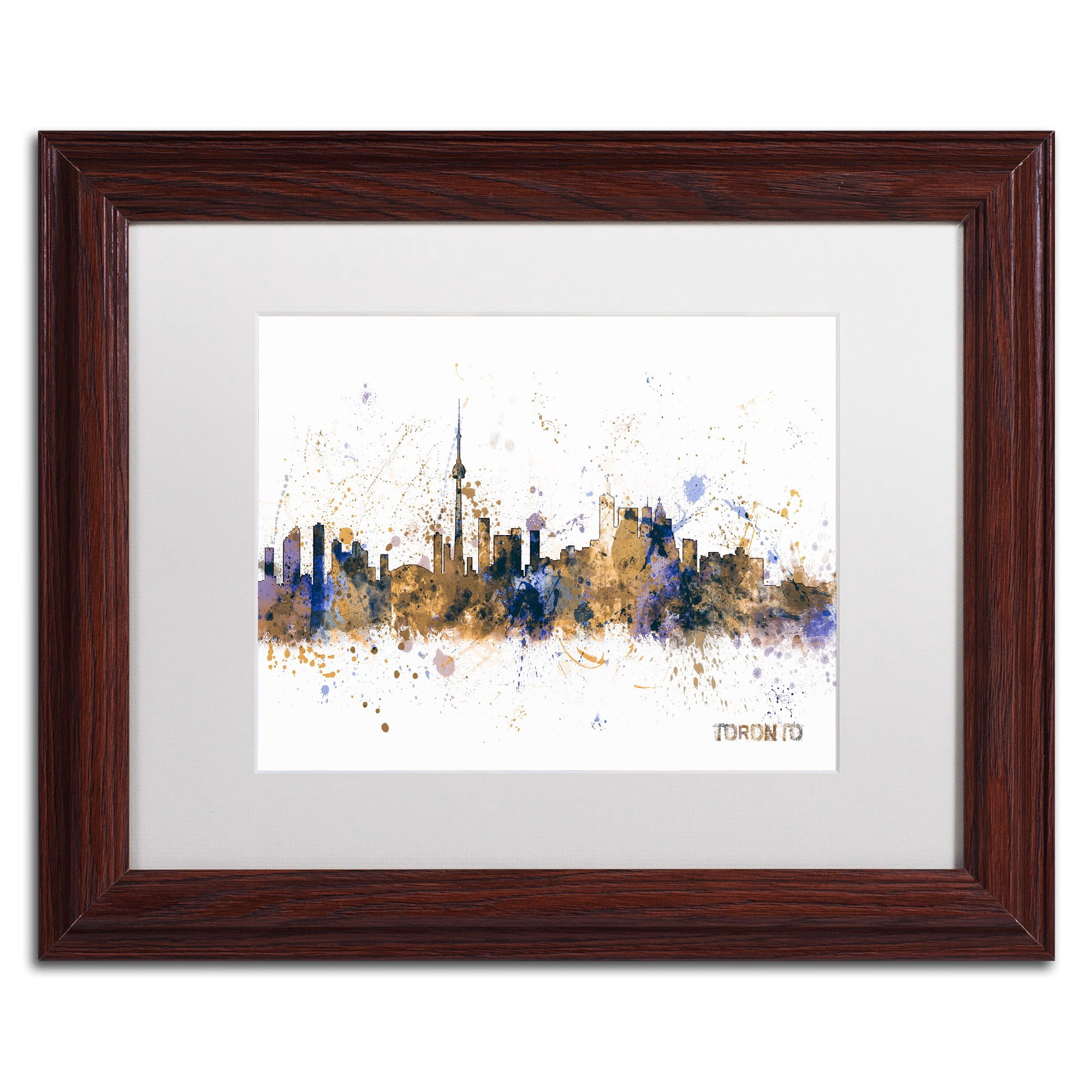 Trademark Fine Art "Toronto Canada Skyline Purple" Canvas Art by Michael Tompsett, White Matte, Wood Frame