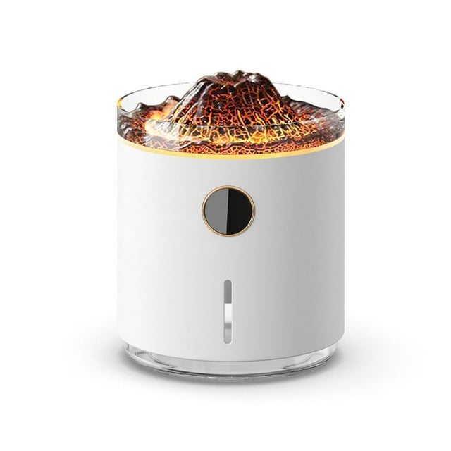 Difusor de aceites esenciales con luz de llama, mini humidificador silencioso de llama de 2 colores, difusor de aroma humidificador ultrasónico de 350 ml (blanco)