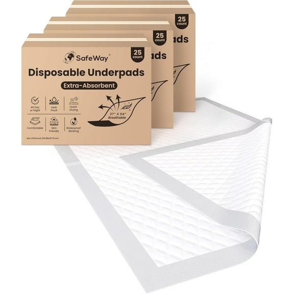 SAFEWAY USA Bed Underpads for Adults — Absorbent Disposable Pad for Mattress, For Incontinence & Bedwetting for Hospital & Home Use Preferred by Caregivers, Holds Up to 400 lbs — (37"x54", 75 Count)