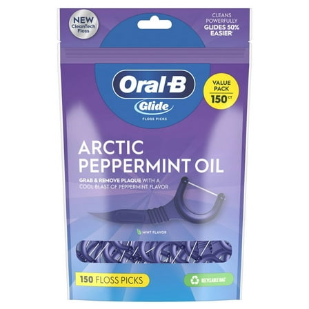 Oral-B Glide Arctic Peppermint Oil Dental Floss Picks, Mint - 150ct