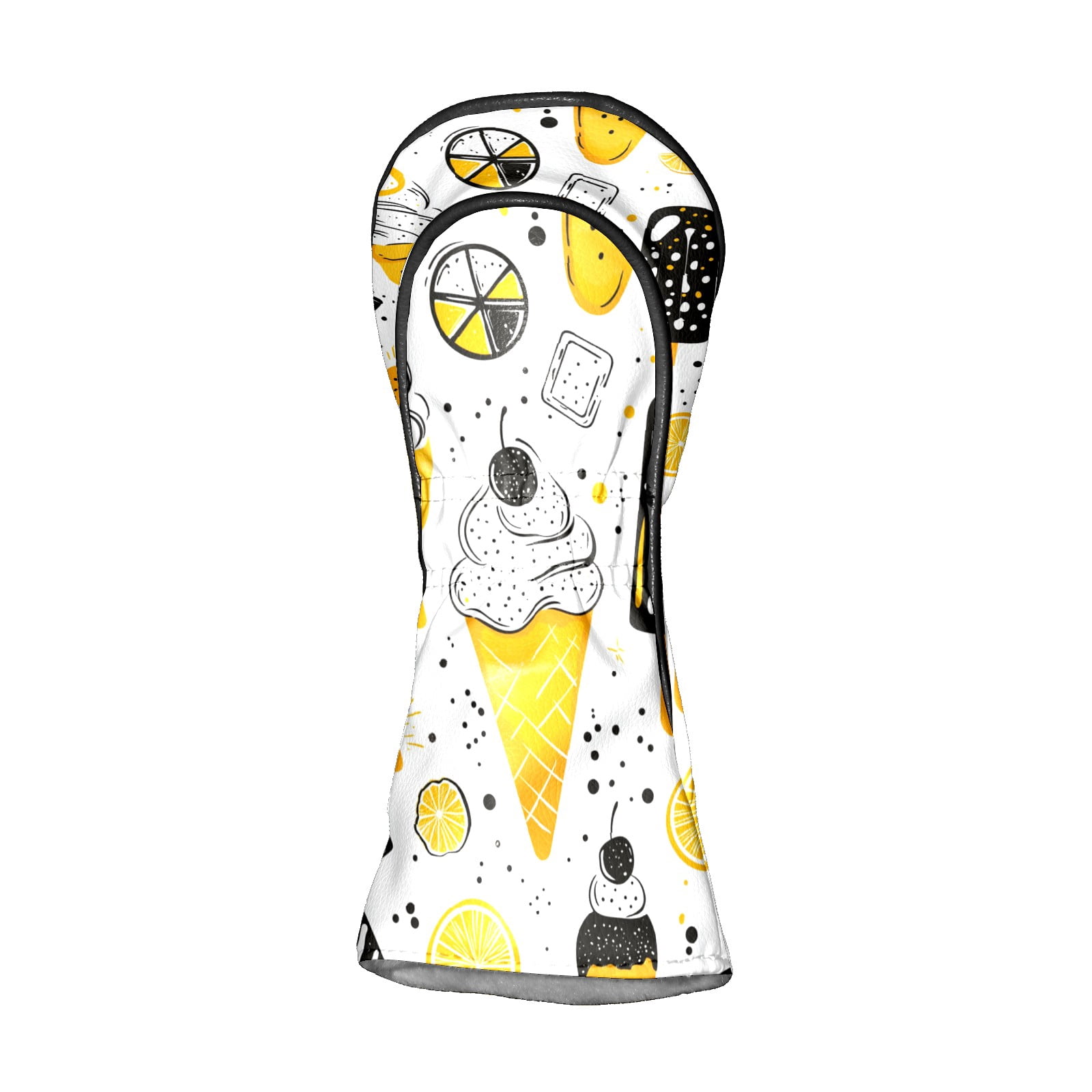 Golf Club Covers PU Leather Waterproof Head Covers for Fairway Woods Hybrids Ice Cream Pattern