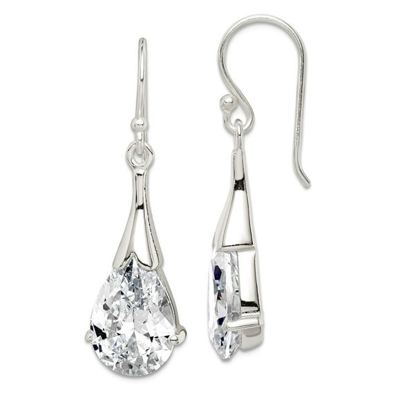 925 Sterling Silver Polished Cubic Zirconia Shepherd Hook Earrings 38x11mm Wide Dangle Earring for Women