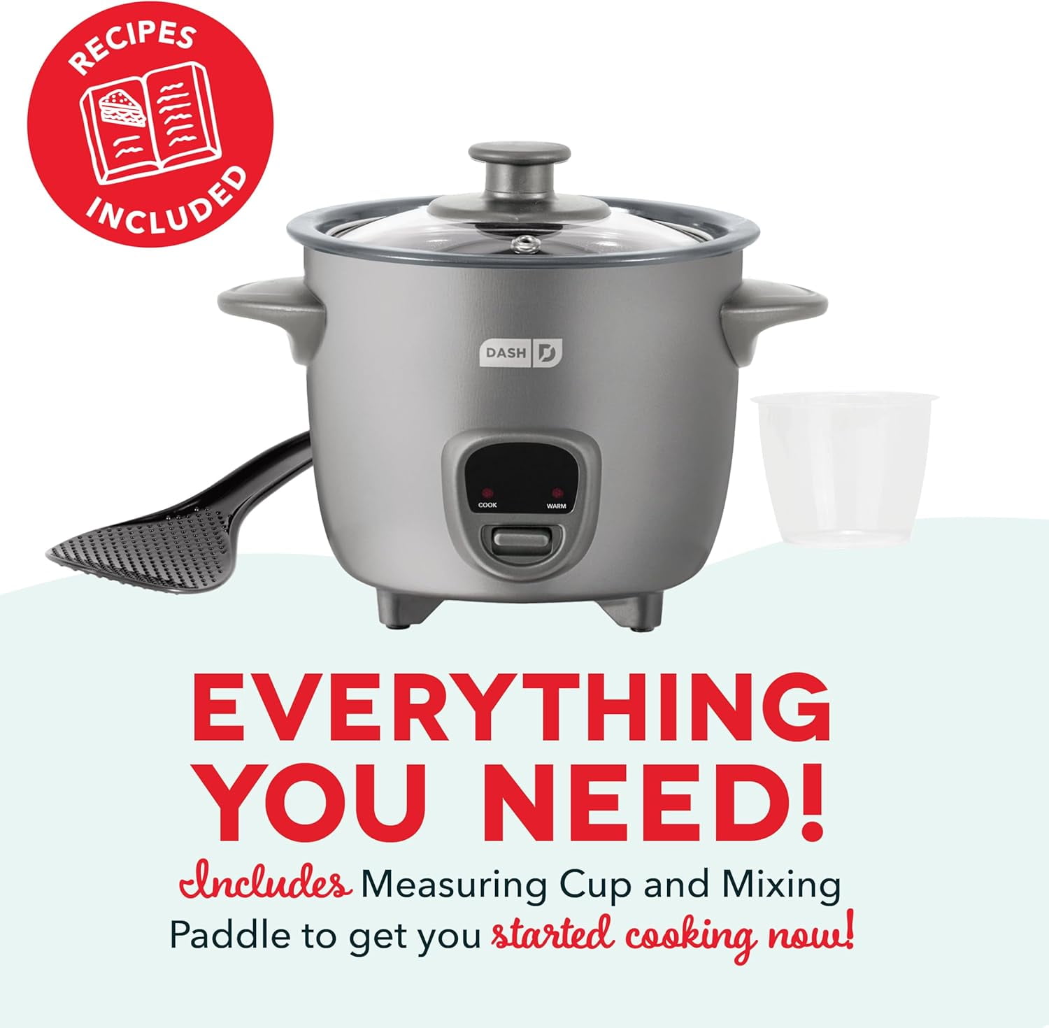 Mini Rice Cooker Steamer with Removable Nonstick Pot, Keep Warm Function & Recipe Guide, .5 Quart, Graphite