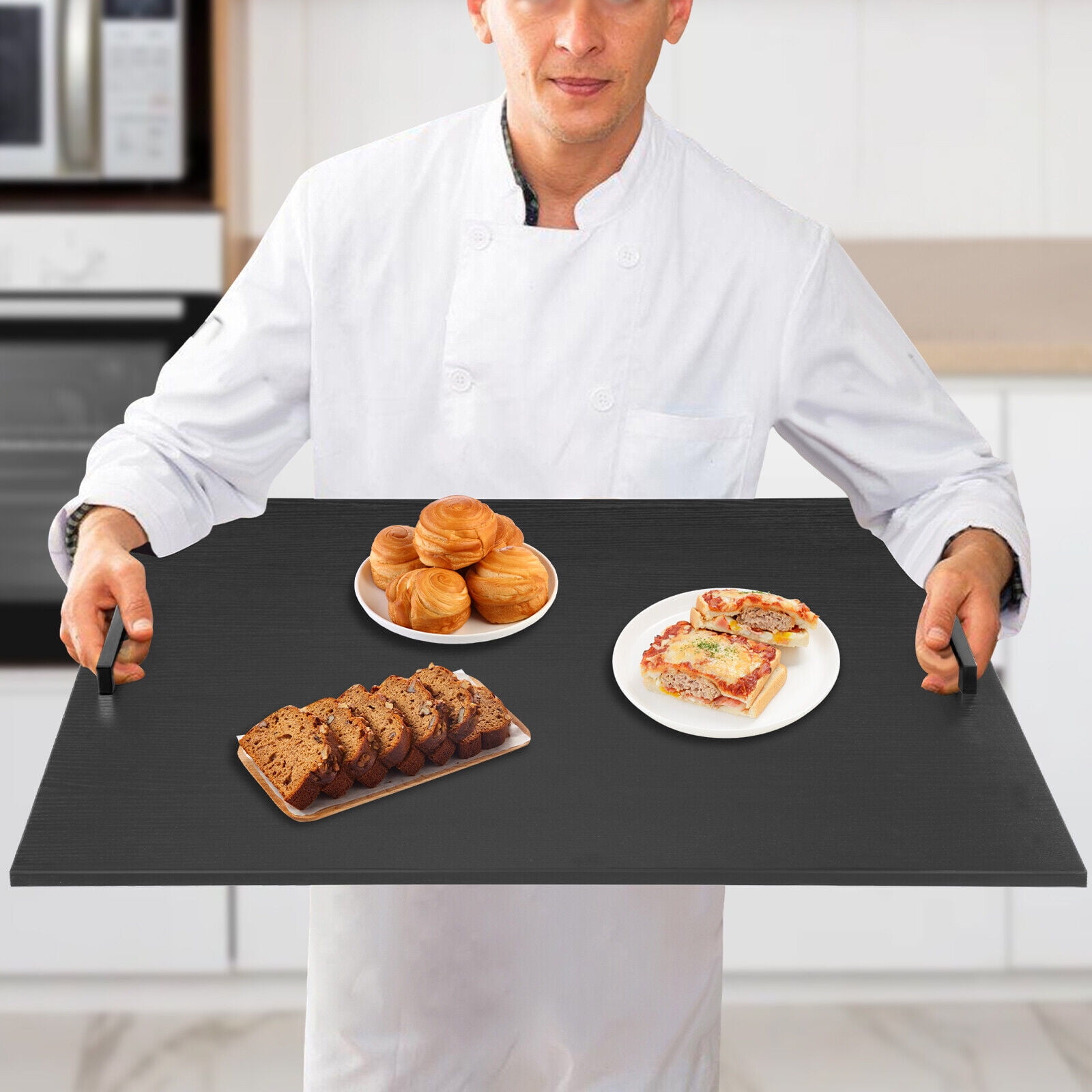 29*21in Rectangle Stove Top Cover, Stove Top Cover With Handles, Acacia Wood Iron Stove Cover(Black)