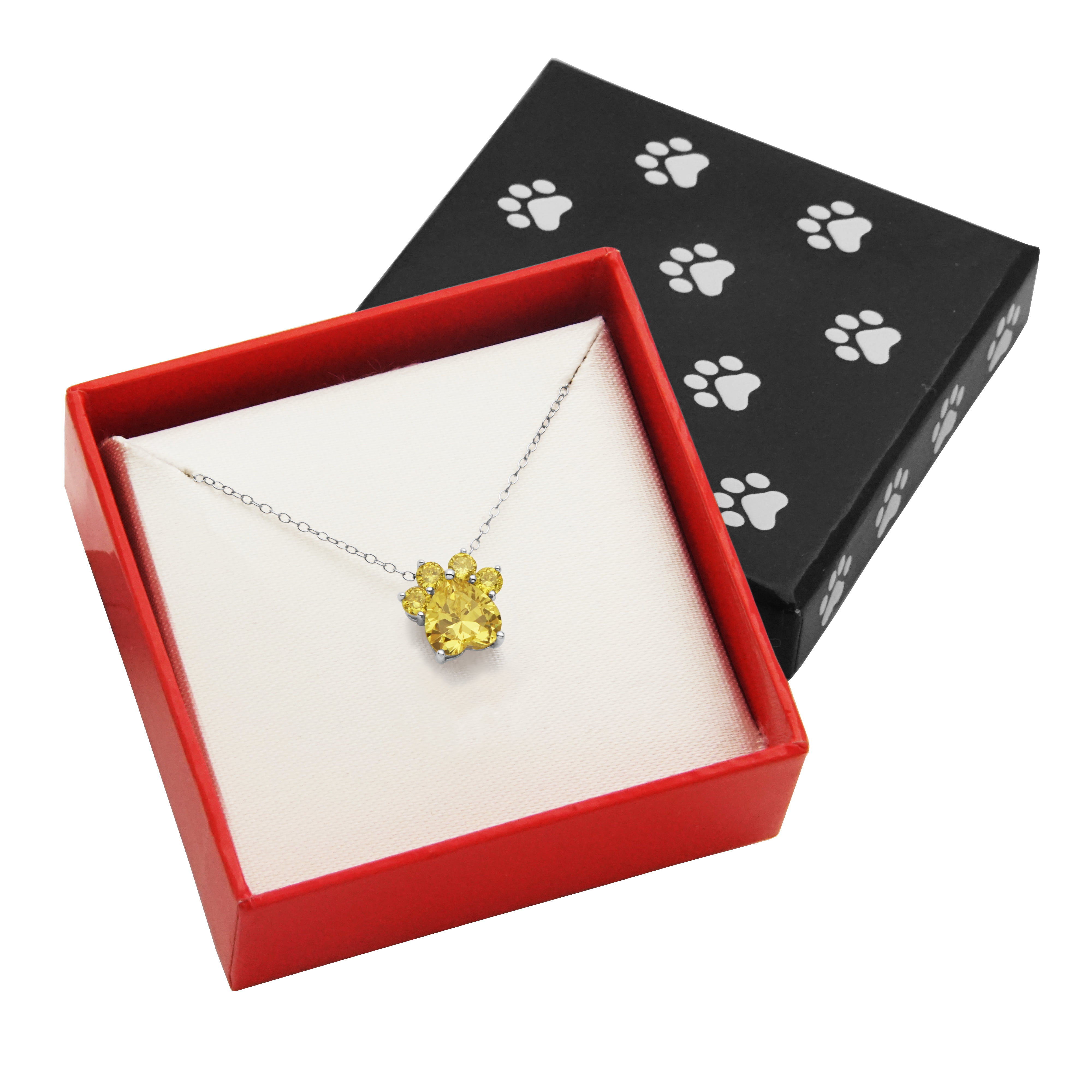 Forever Facets Platinum over Sterling Silver Simulated Citrine Paw Print Necklace