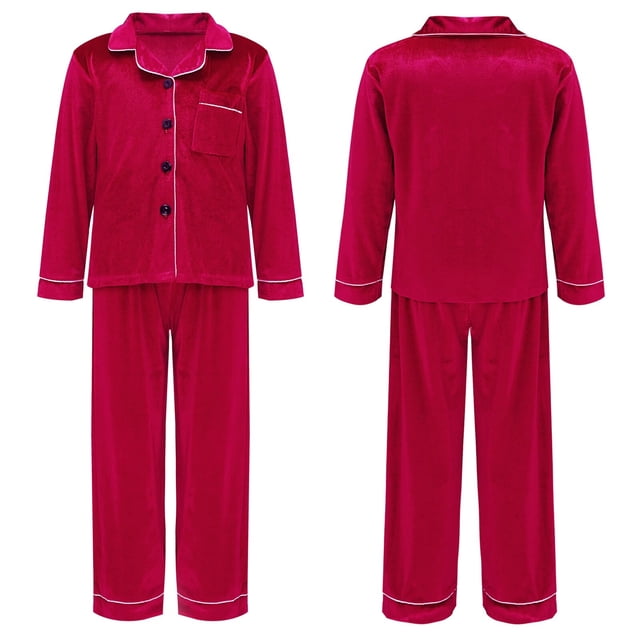 Conjunto de Pijama de terciopelo suave para niños y niñas, ropa de dormir informal con Top de manga larga con pantalones, ropa de dormir de Navidad para estar en casa