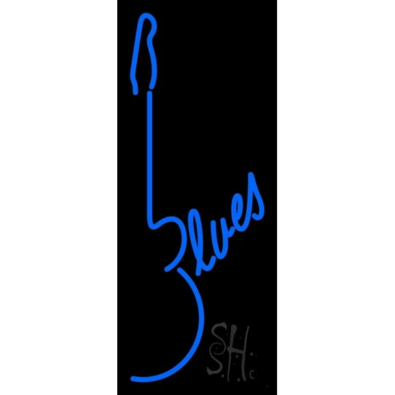 Blues Guitar 1 LED Neon Sign 32" Tall x 13" Wide - inches Black Square Cut Acrylic Backing, with Dimmer - Premium built indoor Sign for Studio, Club, Home décor, Event, Workshop, Storefront.