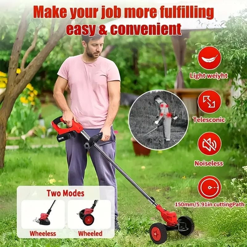 Cordless Electric Weed Wacker Portable Grass Trimmer with 3 Blade Types and 2 High Capacity Batteries Powerful Lawn Mower for Garden Yard Lawn Maintenance with Multiple Accessories