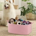 thumbnail image 6 of Woven Rattan Basket,Small Storage Baskets for Organizing, Empty Basket Bag Ribbon Rope Basket for Storage, 13.5x10x6" Closet Organizer Bins Basket With Handle for Daycare Pet Toy Organizer,Pink, 6 of 6