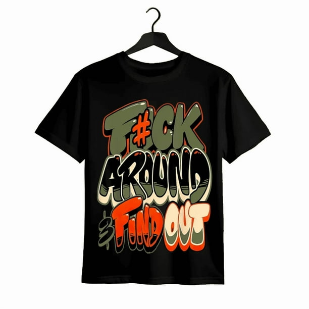 Camiseta motivacional con gráfico - 100 % algodón, manga corta, cuello redondo y estampado llamativo "AROUND AND FIND OUT" - Ideal para la iglesia, fiestas y ocasiones informales.