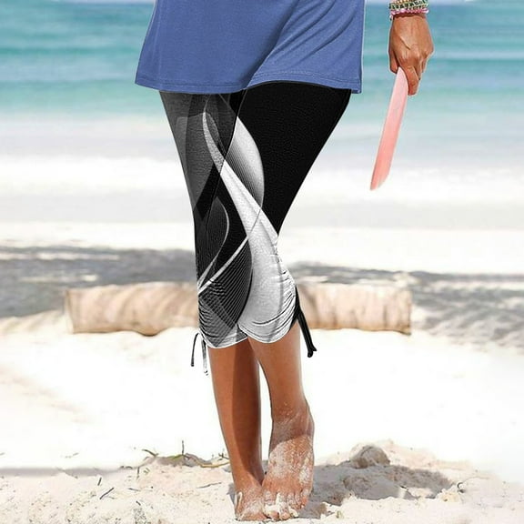 Alkepwun Womens Capris for Summer Skinny Cropped Yoga Pants High Waist Boho Floral Trousers Summer Beach Vacation Capri Leggings