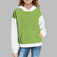 thumbnail image 2 of XUNKUSGA Hooded Sweatshirts 5-15 Yesrs Classic Waffle-Knit Plain Hoodie Fashion Color Blocked Pullover Hoodies for Girls Loose Long Sleeved Hoodies for Teen Girls With Pocket Green, 2 of 7