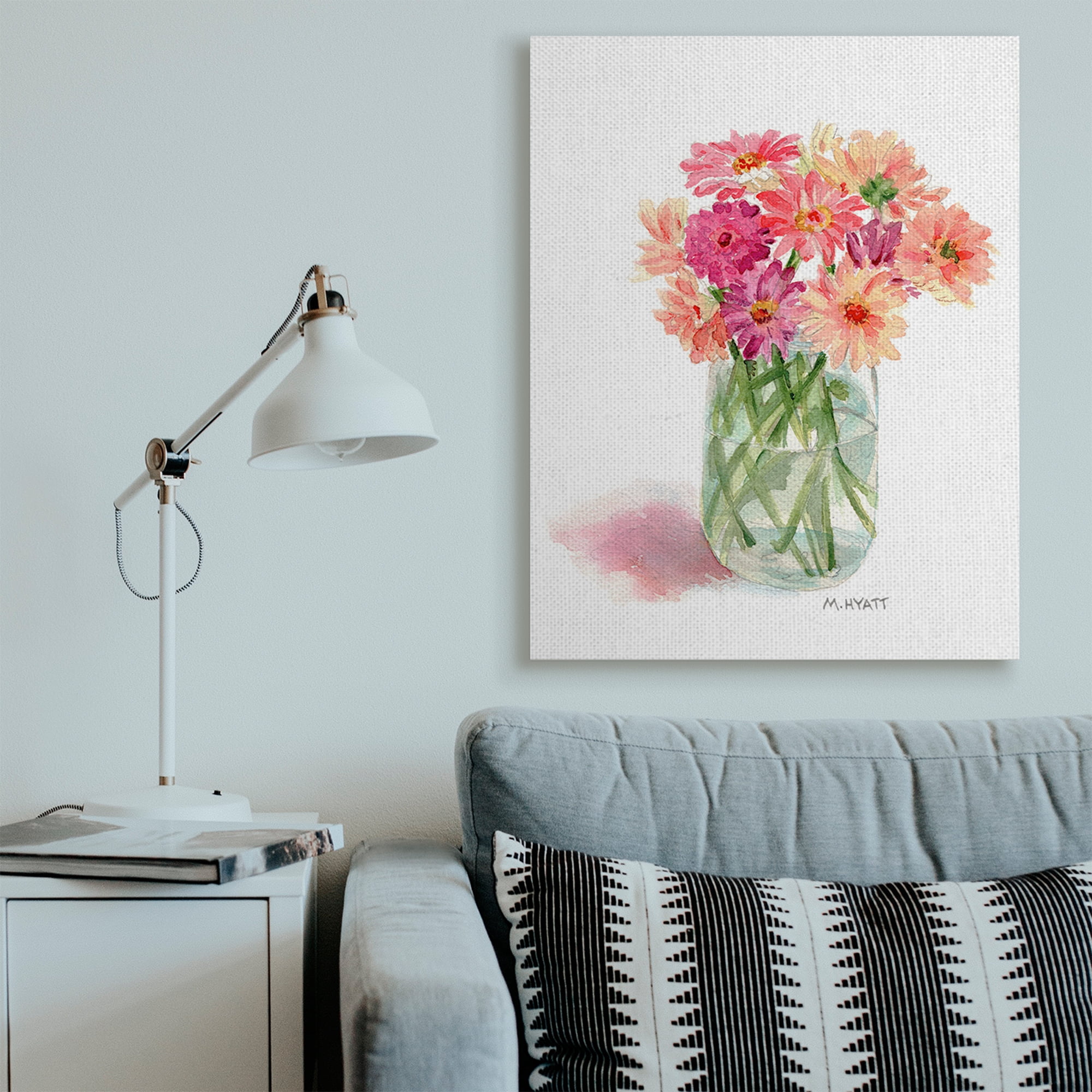 Stupell Industries Pink Daisy Watercolor Bouquet in Canning Jar Canvas Wall Art, 36 x 48, Design by Melissa Hyatt LLC