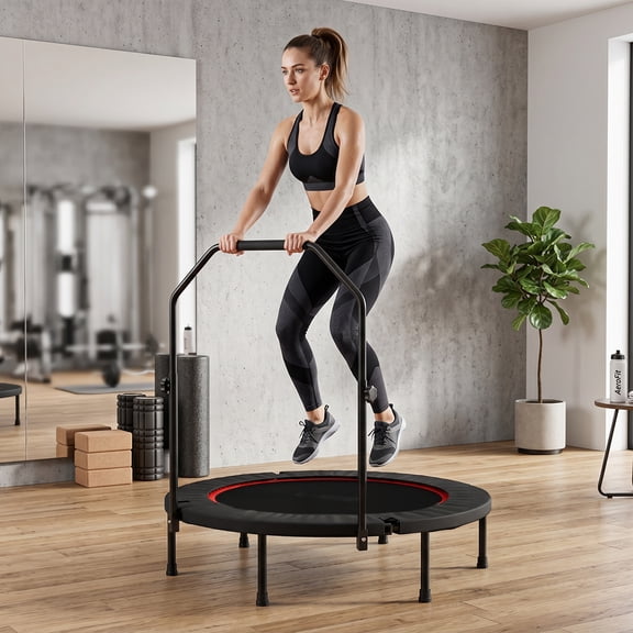40 Inch Spring Mini Fitness Trampoline for Adults,3-Level Adjustable Adjustable Foam Handle Foldable Rebounder,Indoor Outdoor Home Gym Workout Equipment,Max Load 450LBS Exercise Equipment
