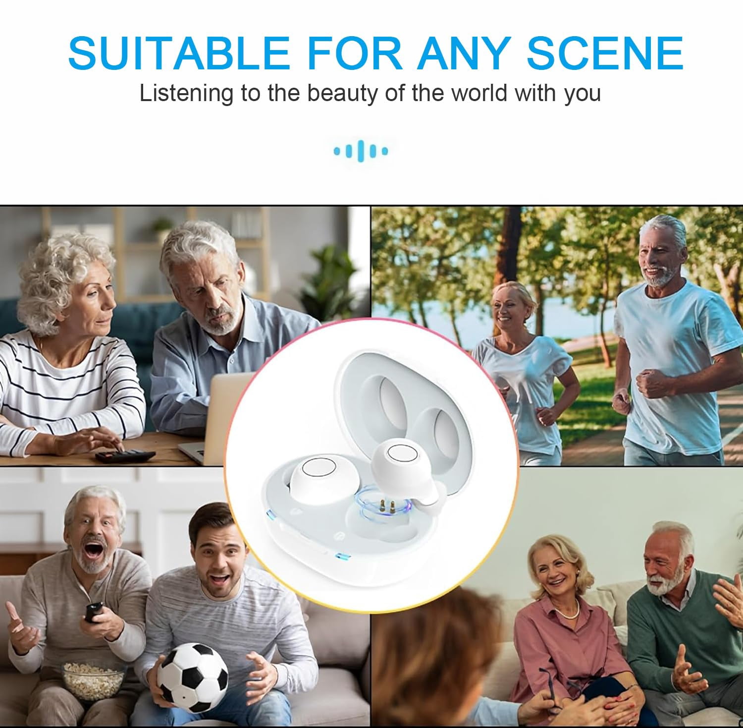 SUWU Hearing Amplifier Aid Rechargeable Digital Personal Sound Amplifier Devices ITE for Seniors,Inner-Ear Hearing aid,TV,2-Pack with Charging Box (White)