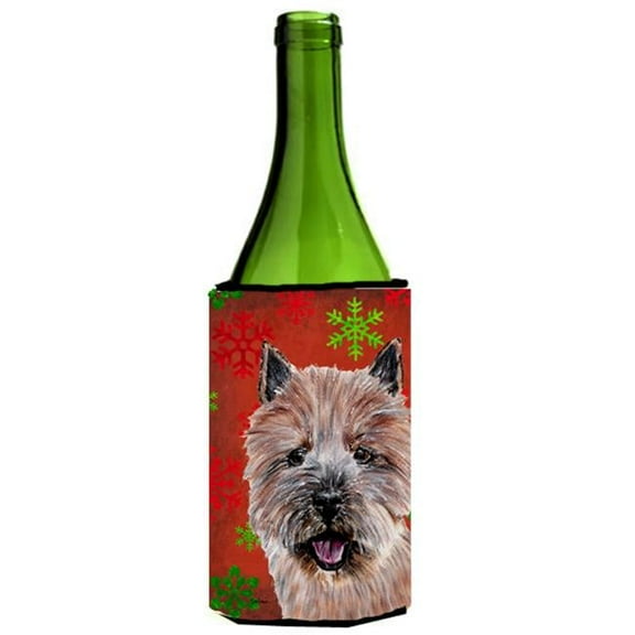 Norwich Terrier Red Snowflakes Holiday Wine bottle sleeve Hugger  24 Oz.